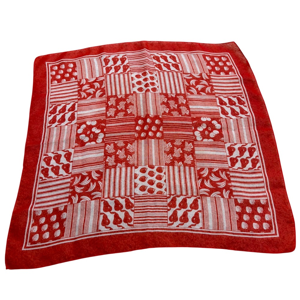 VTG Morsly Italy Red‎ Fruit Bandana Square Scarf Strawberry Pear Banana Grape